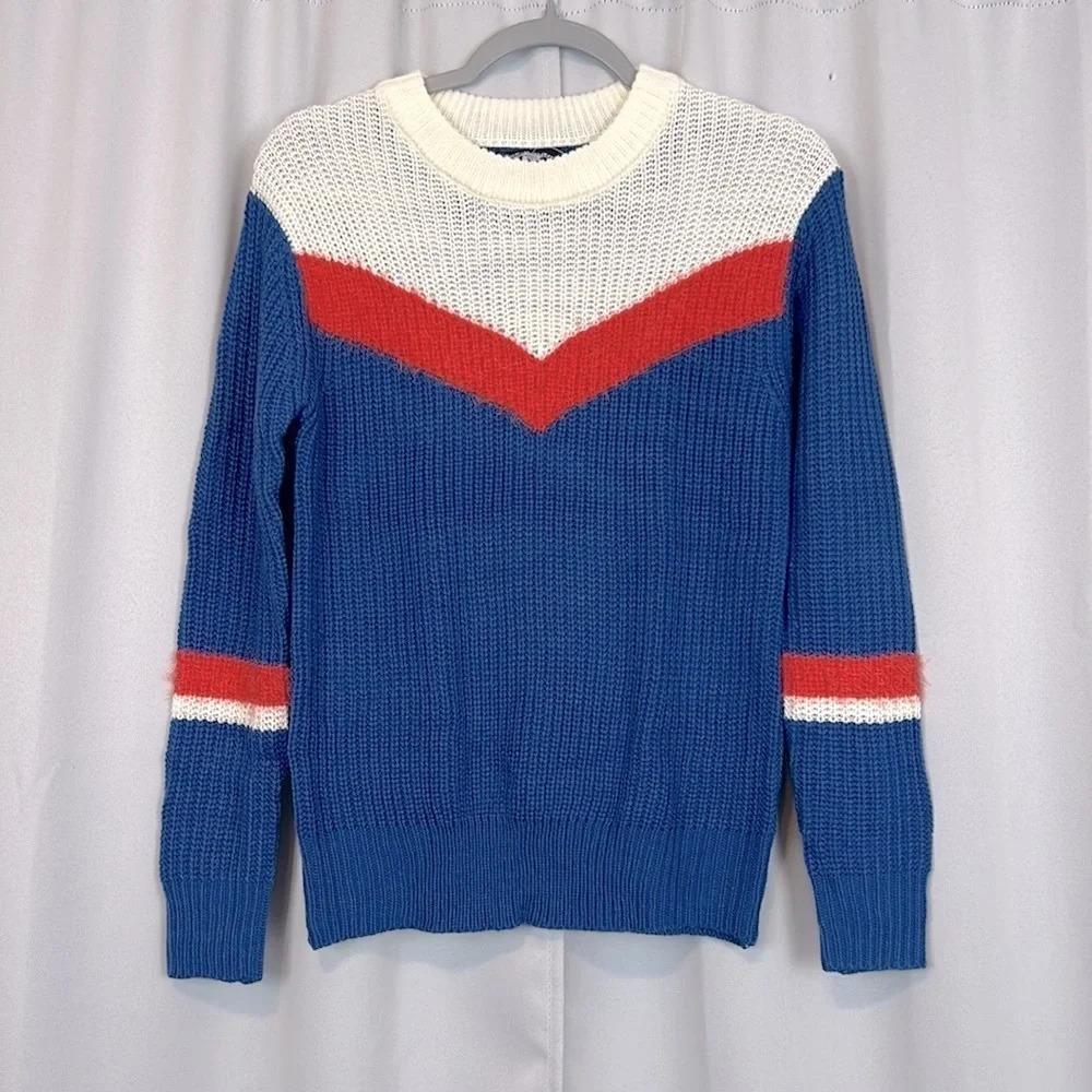 Freshman Crewneck Chevron Eyelash Knit Colorblock Sweater Size Small‎
